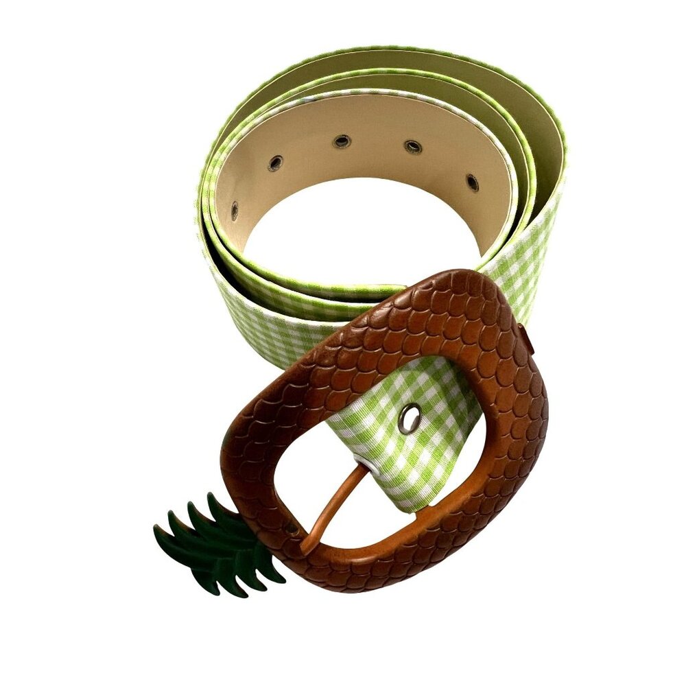 La Veste Gingham Pineapple Belt in Green/White